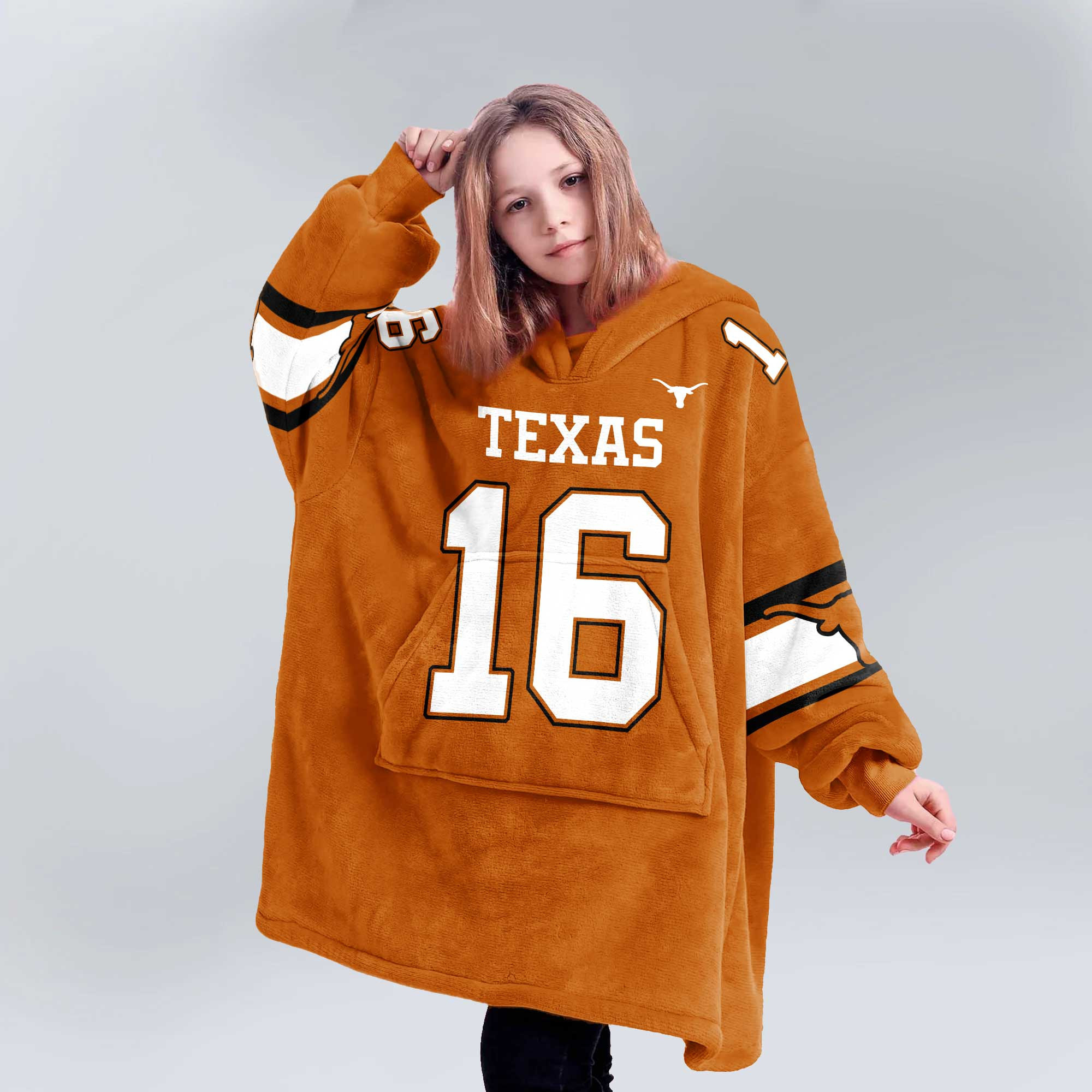 Adult 16 Texas Longhorns Football Unisex Blanket Hoodie