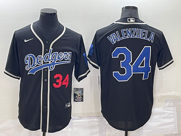 Men's  Los Angeles Dodgers #34 Fernando Valenzuela Black Throwback MLB Cool Base Jersey