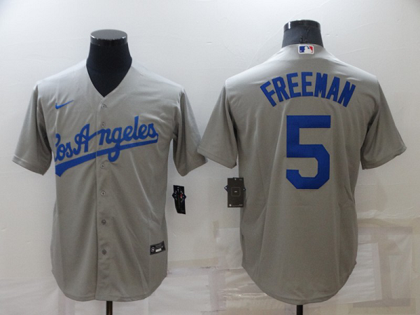 Men's  Los Angeles Dodgers #5 Freddie Freeman Grey Cool Base Stitched MLB Jersey