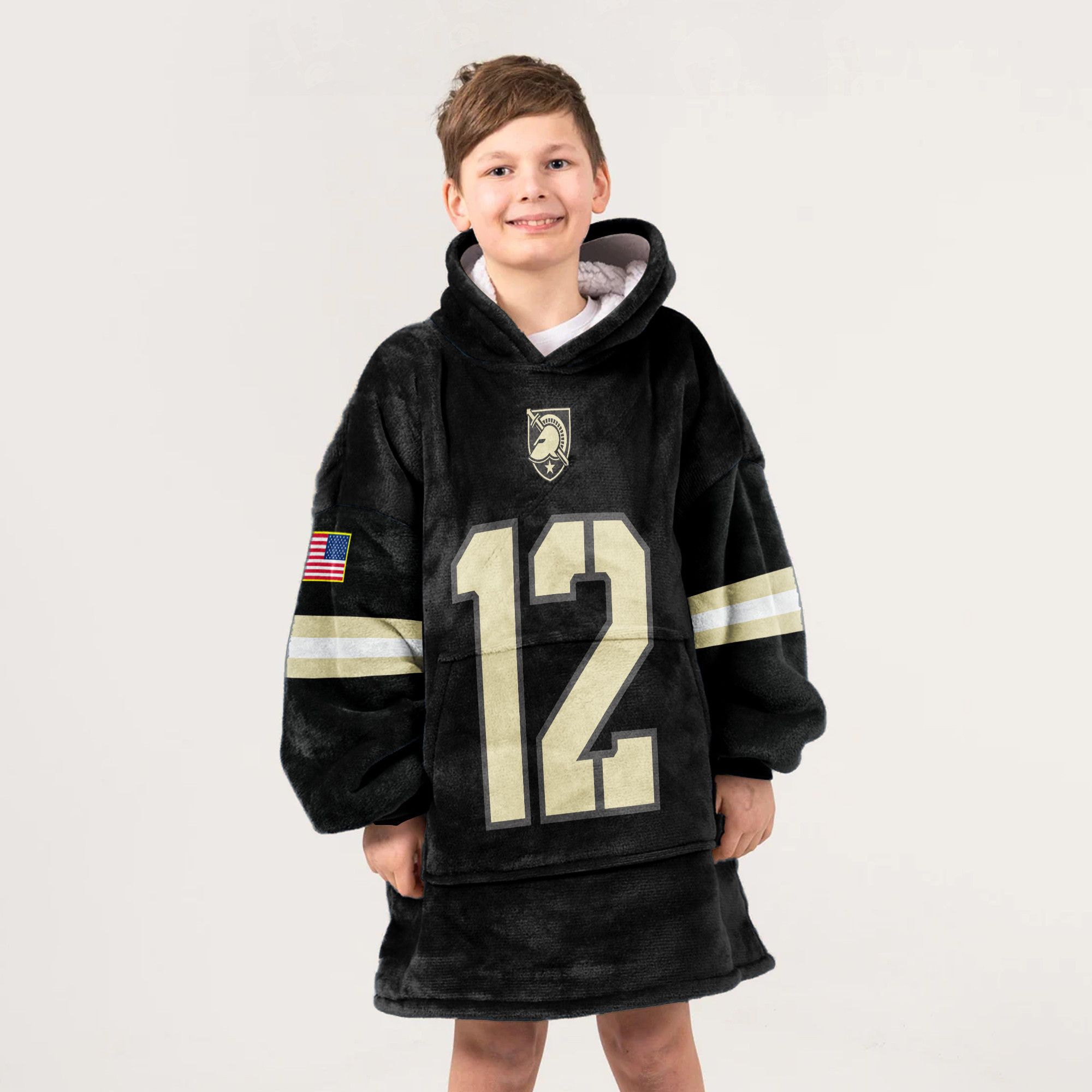 Adult #12 Army Football Unisex Blanket Hoodie