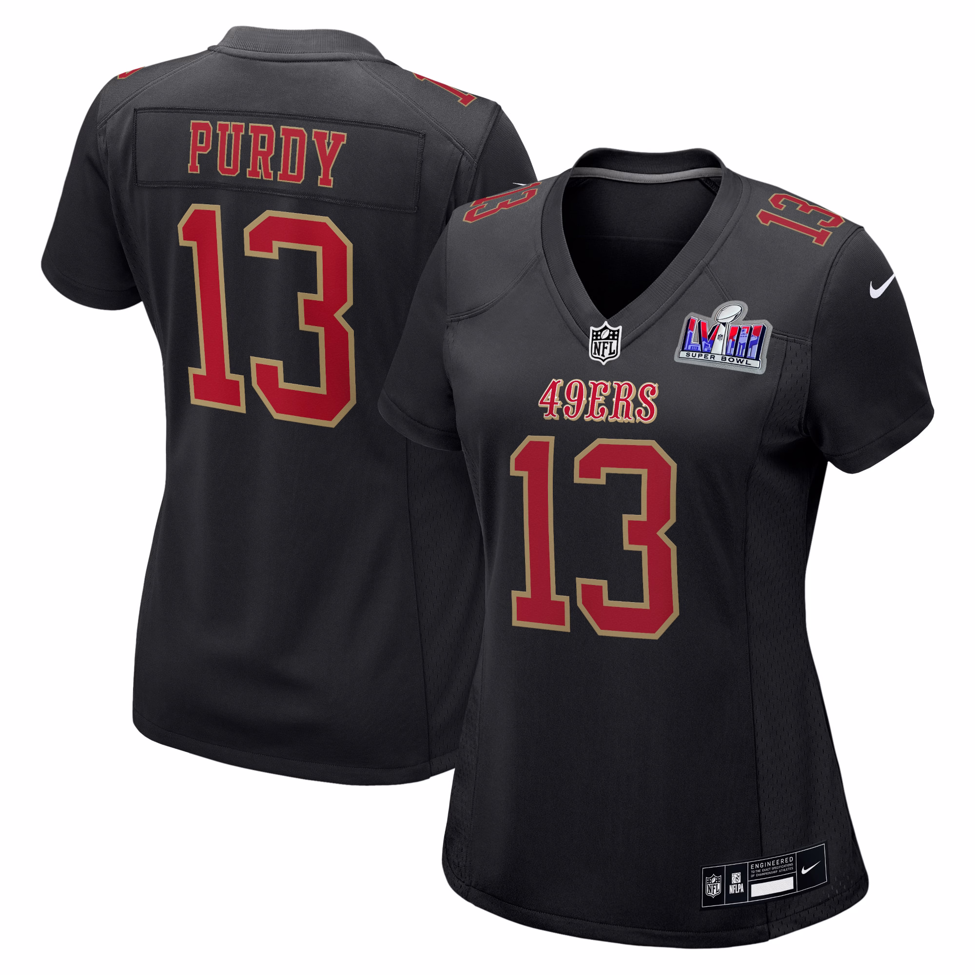 Brock Purdy San Francisco 49ers  Women's 2023 Super Bowl LVIII Carbon Fashion Game Player Jersey - Black