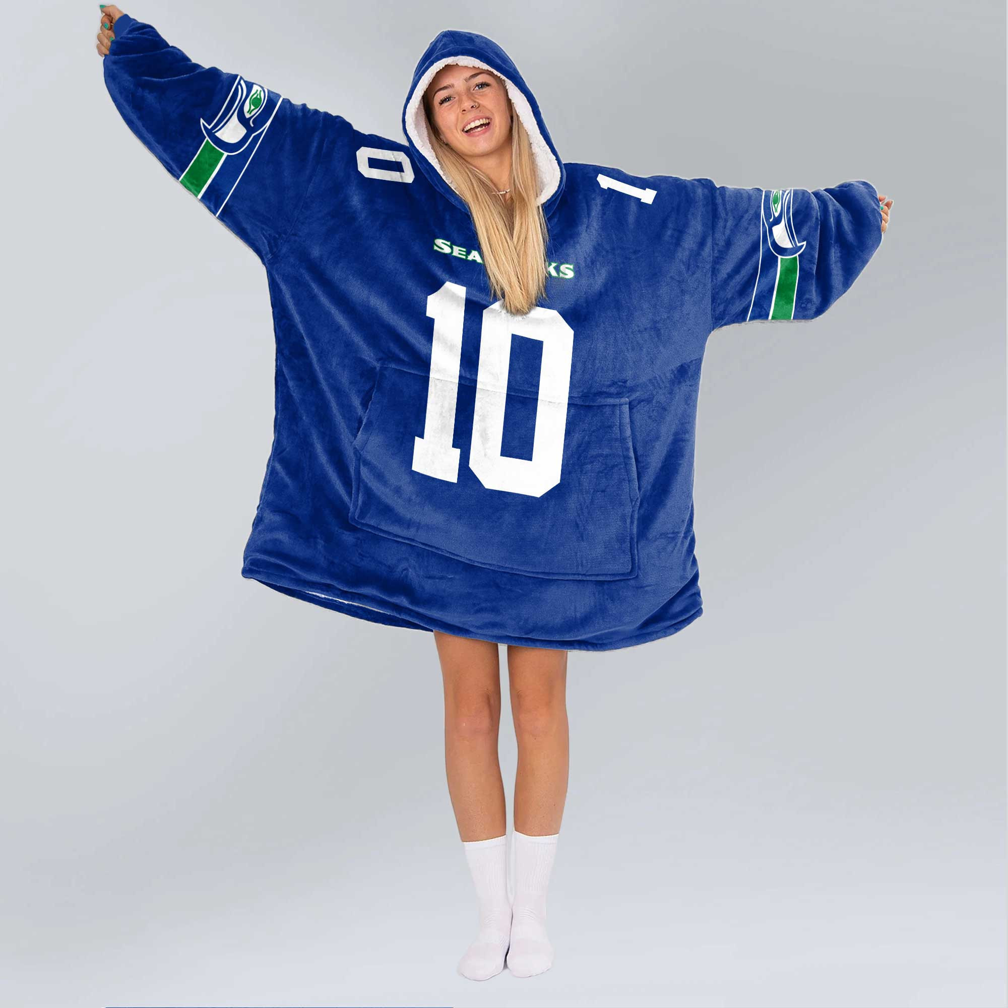 Adult 10 Seattle Football Unisex Blanket Hoodie
