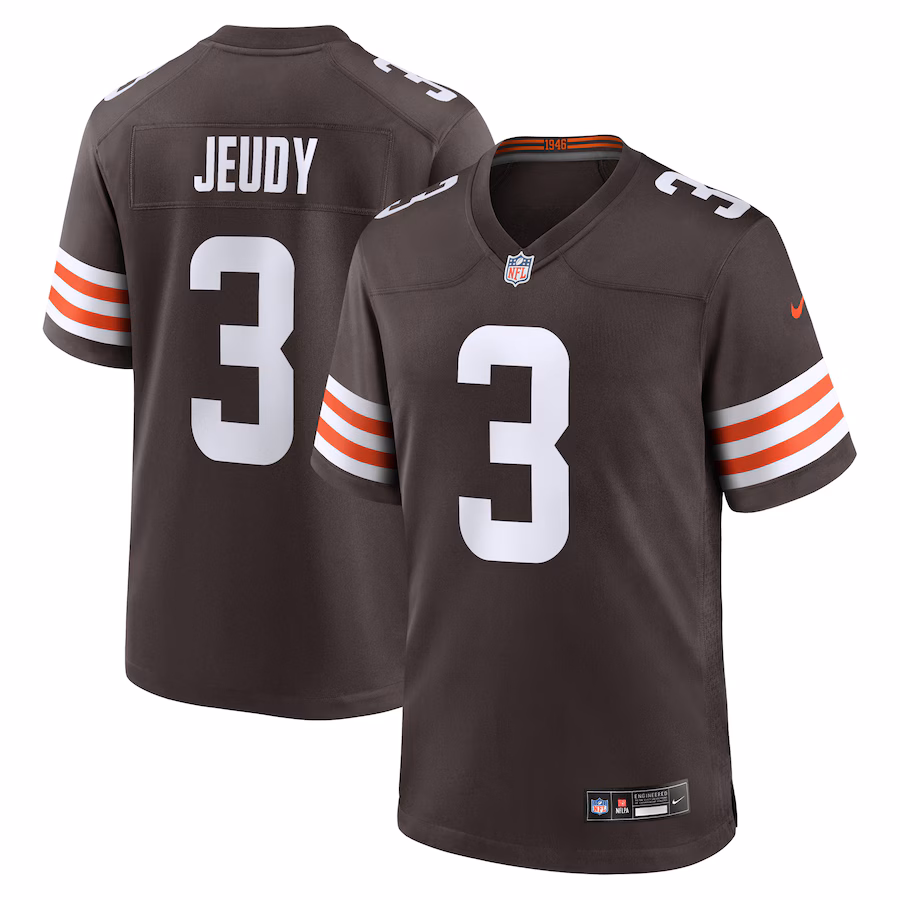 Men's Jerry Jeudy #3 Brown Cleveland Browns Game Jersey