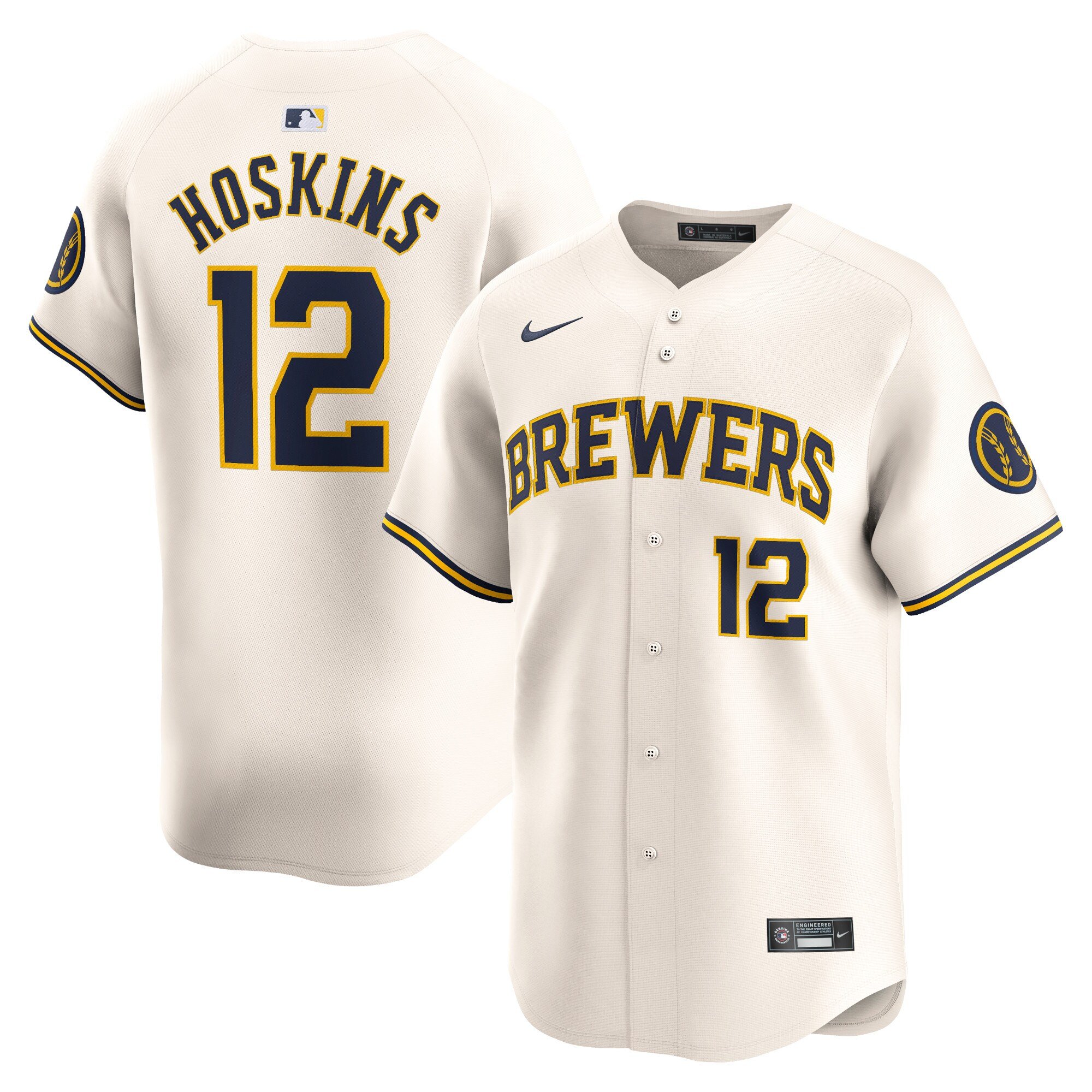 Men's Milwaukee Brewers #12 Rhys Hoskins  Cream Home Limited Player Jersey