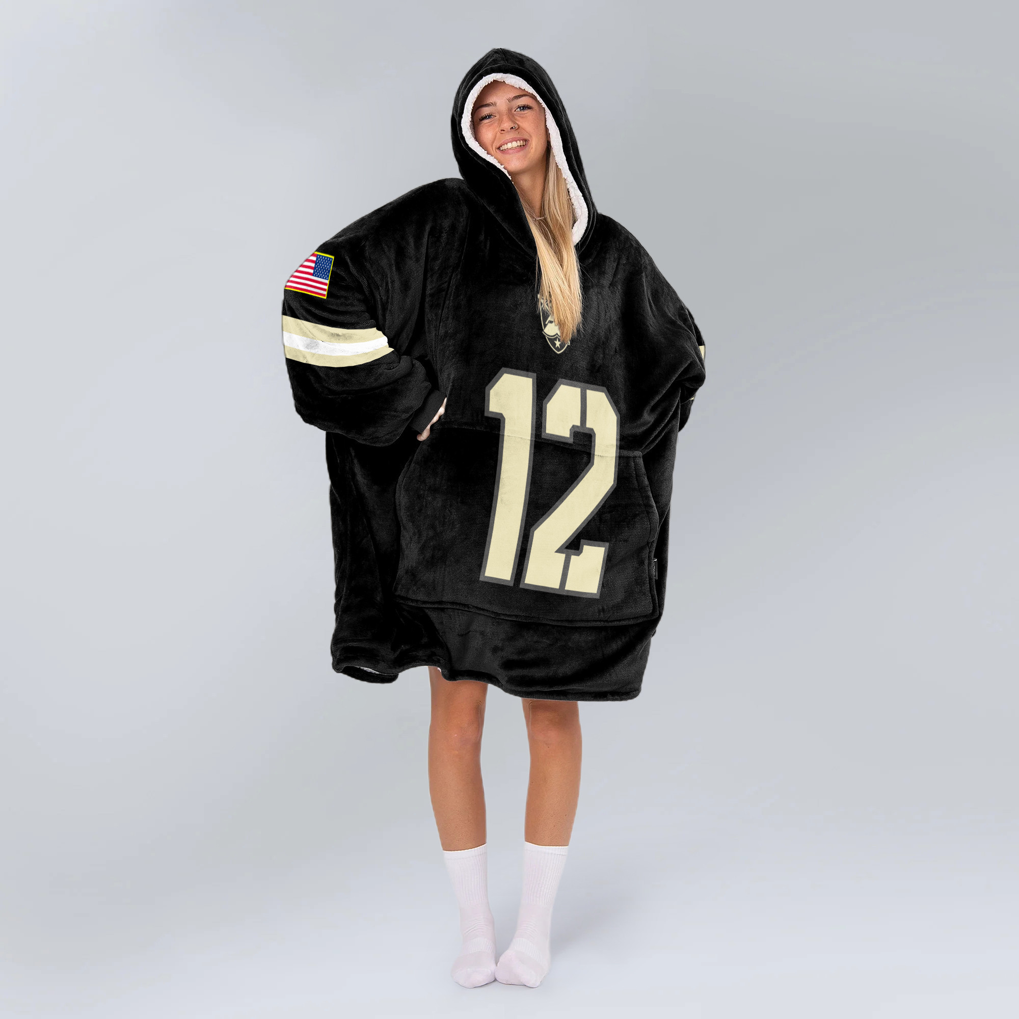 Adult #12 Army Football Unisex Blanket Hoodie