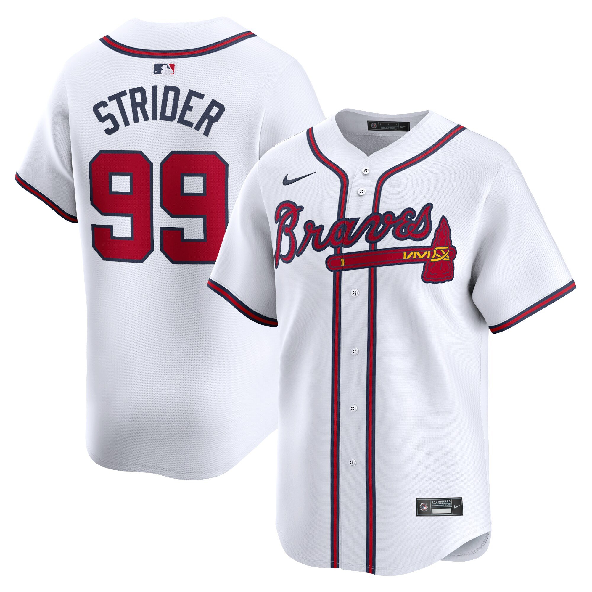 Men's Atlanta Braves #99 Spencer Strider  White Home Limited Player Jersey