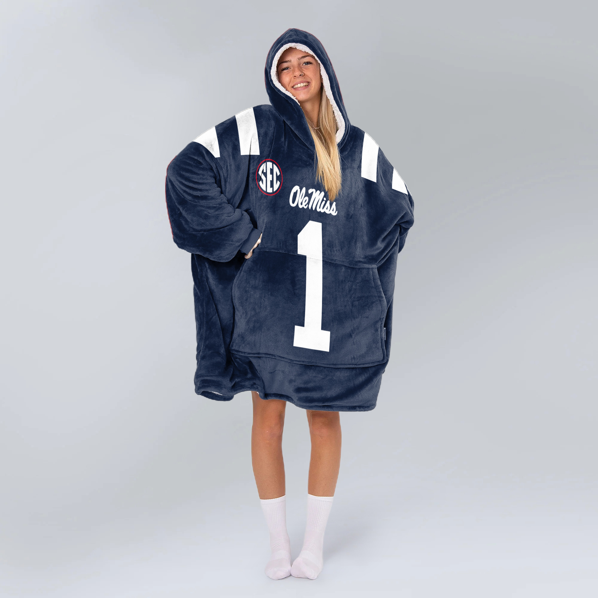 Adult #1 Ole Miss Football Unisex Blanket Hoodie