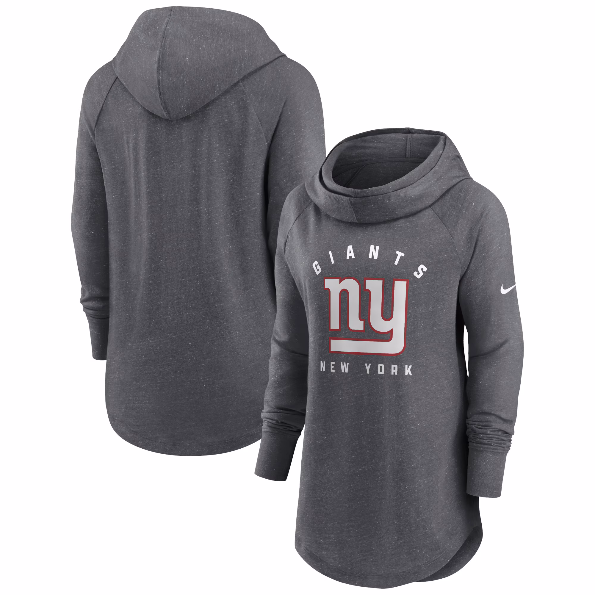 New York Giants Women's Raglan Funnel Neck Pullover Hoodie - Heather Charcoal