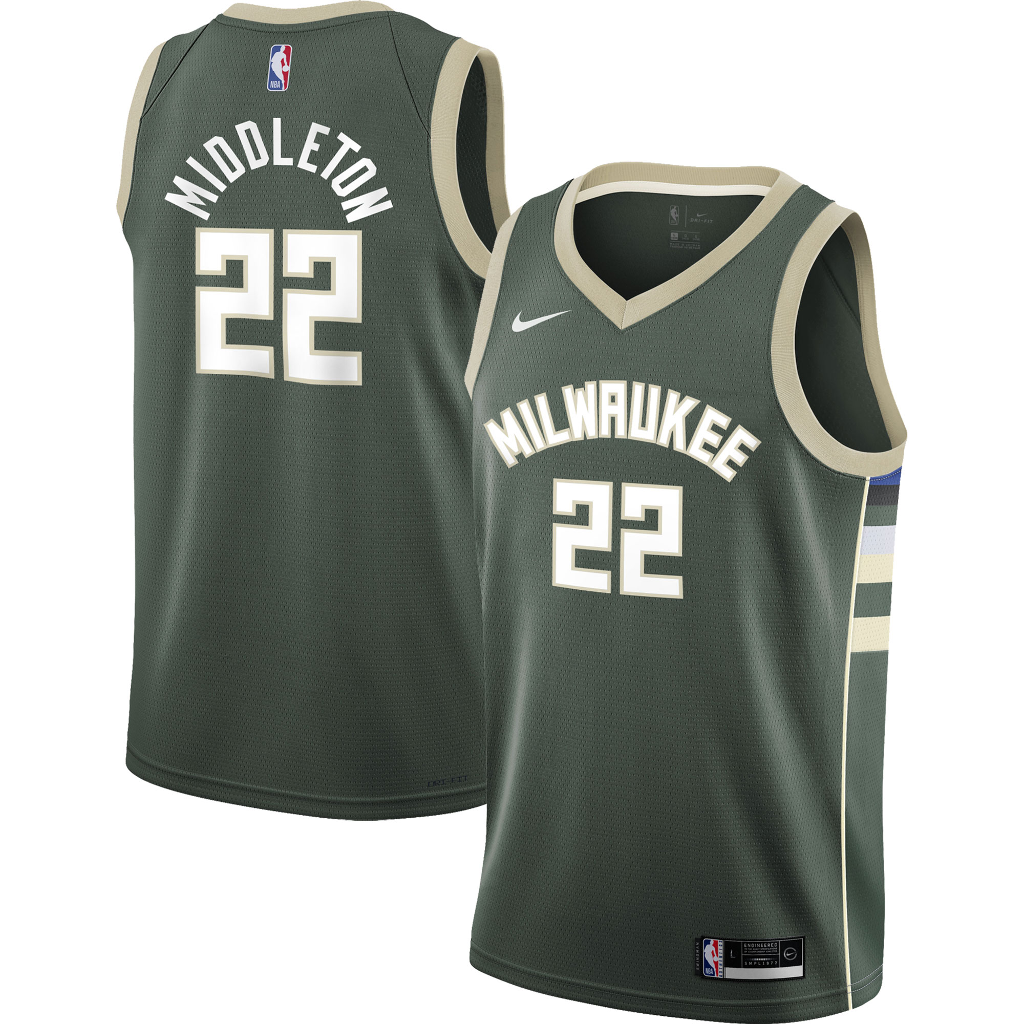 Khris Middleton Milwaukee Bucks Youth 2021/22 Swingman Jersey - Icon Edition - Hunter Green