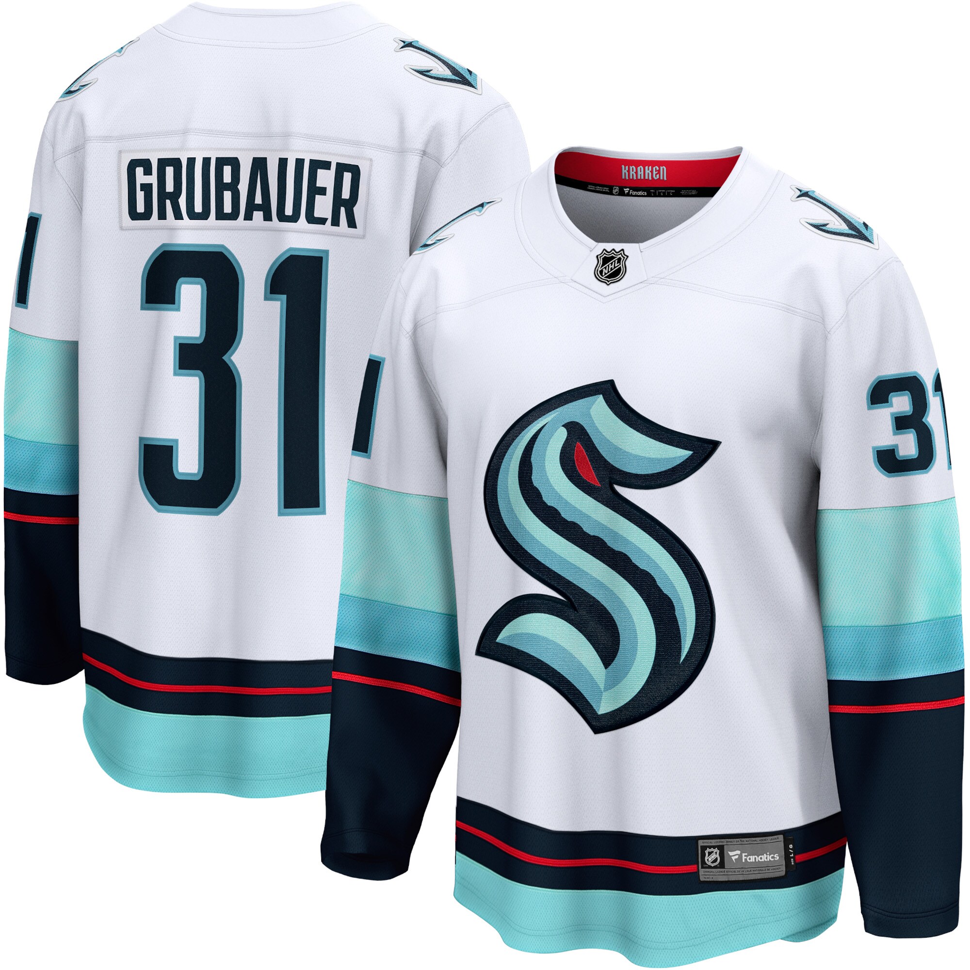 Philipp Grubauer Seattle Kraken Away Premier Breakaway Player Jersey - White