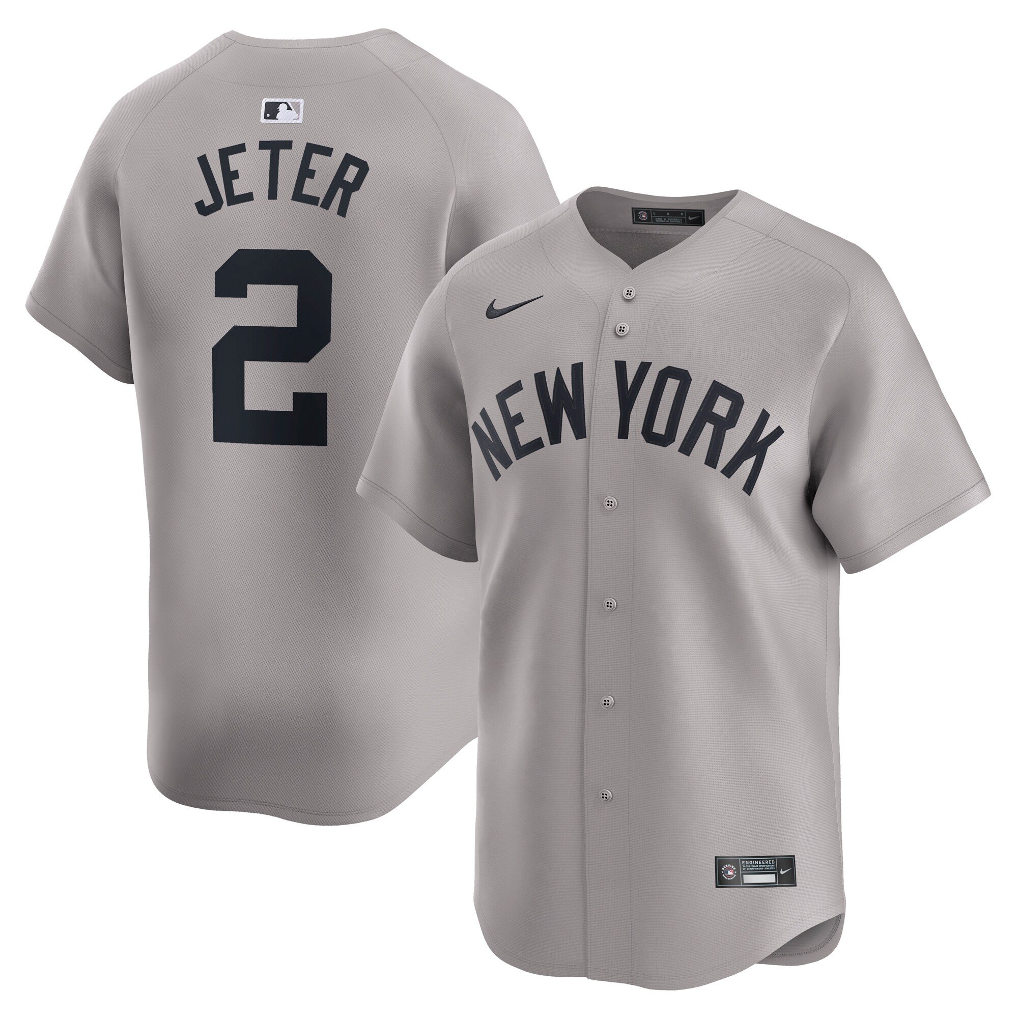 Men's New York Yankees #2 Derek Jeter  Gray Away Limited Player Jersey