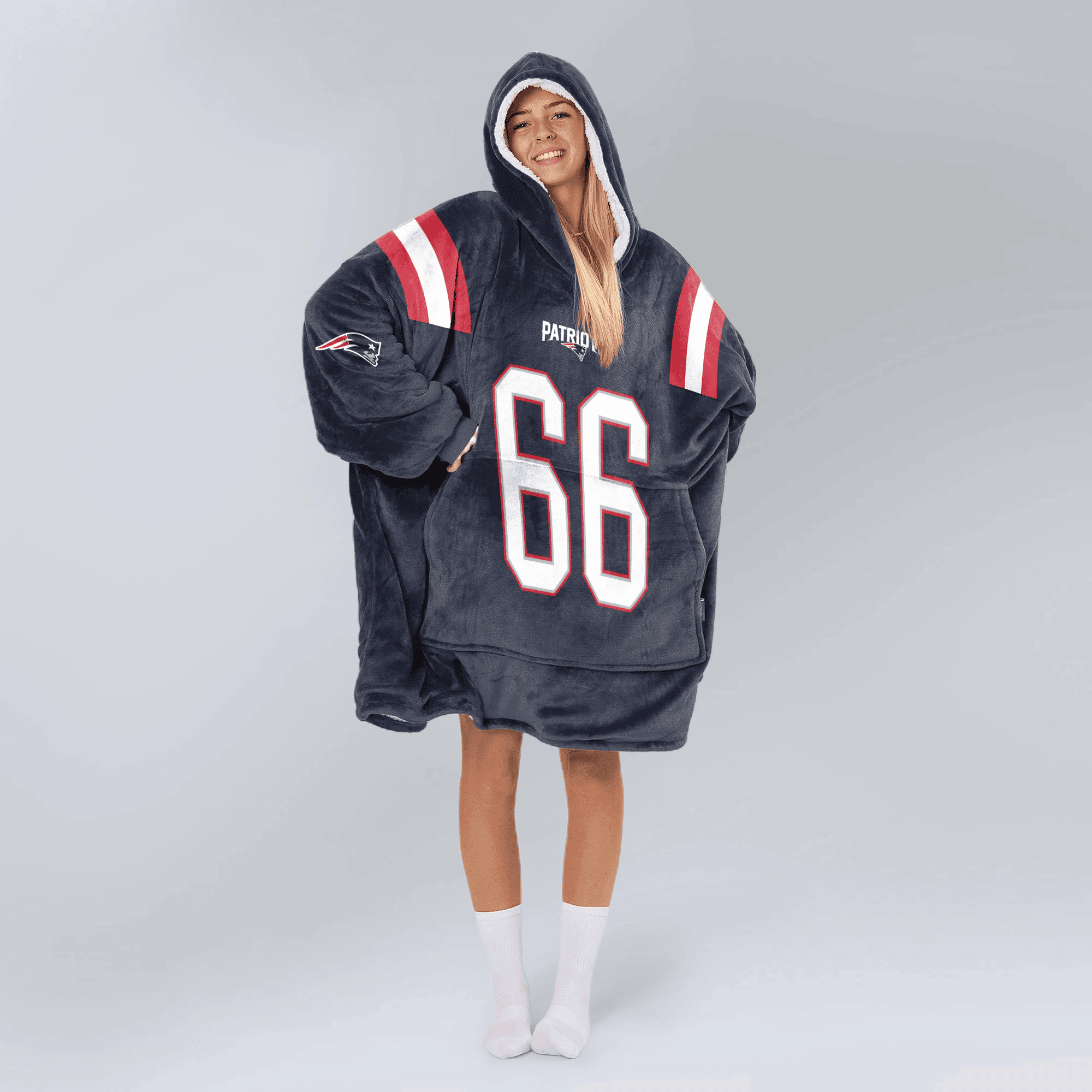 Adult 66 New England Football Unisex Blanket Hoodie