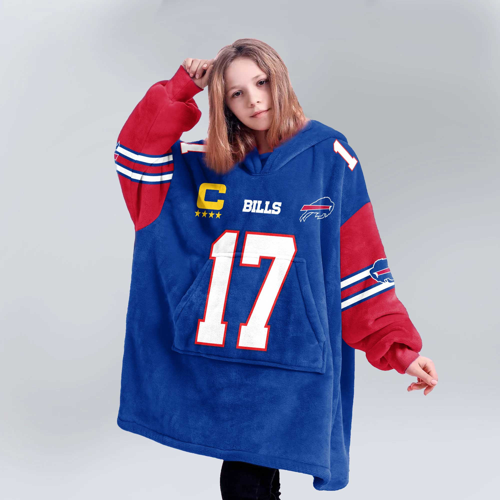 Adult 17 Buffalo Football Unisex Blanket Hoodie