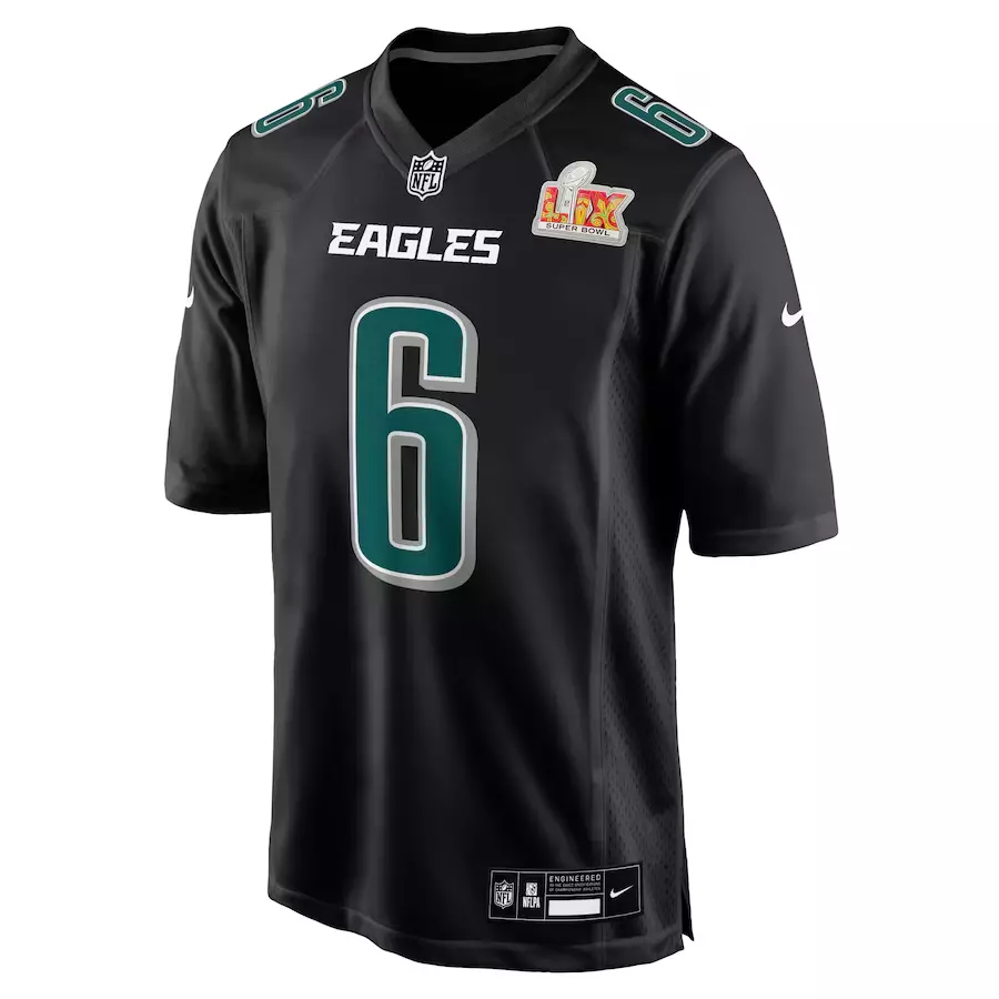 Men’s #6 DeVonta Smith Carbon Black Super Bowl LIX Fashion Game Player Jersey