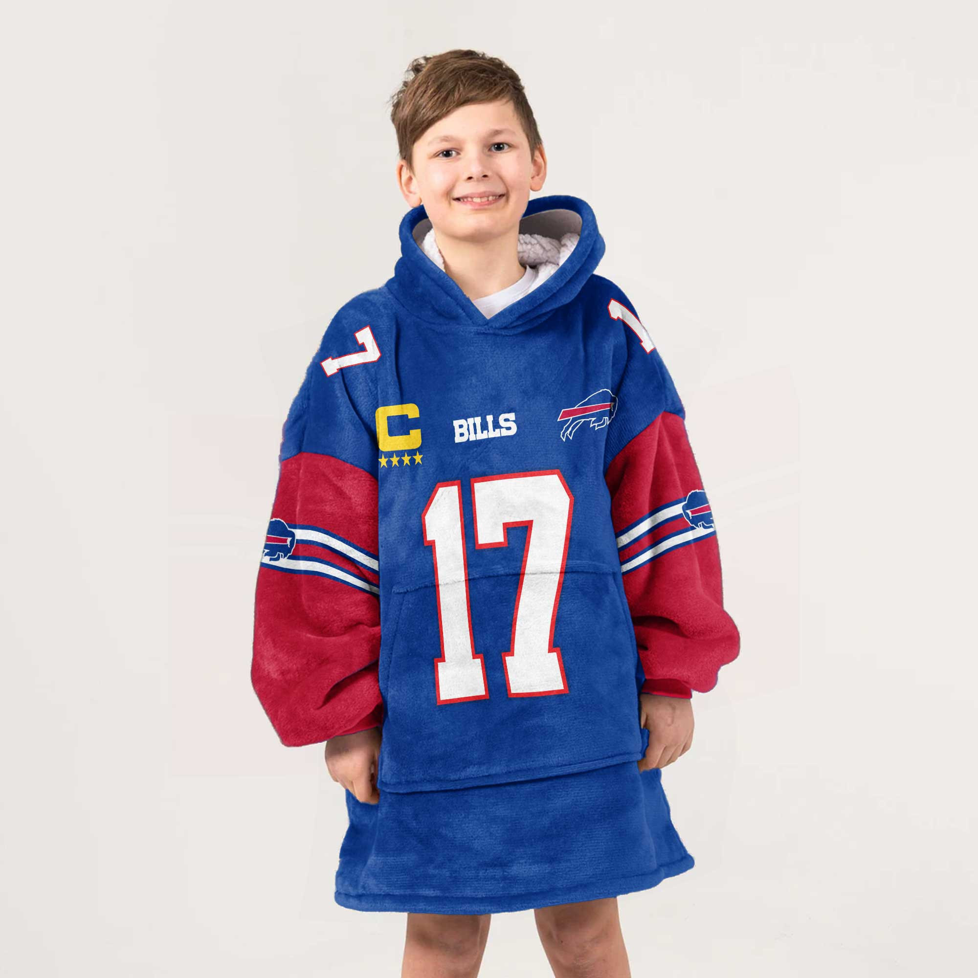 Adult 17 Buffalo Football Unisex Blanket Hoodie
