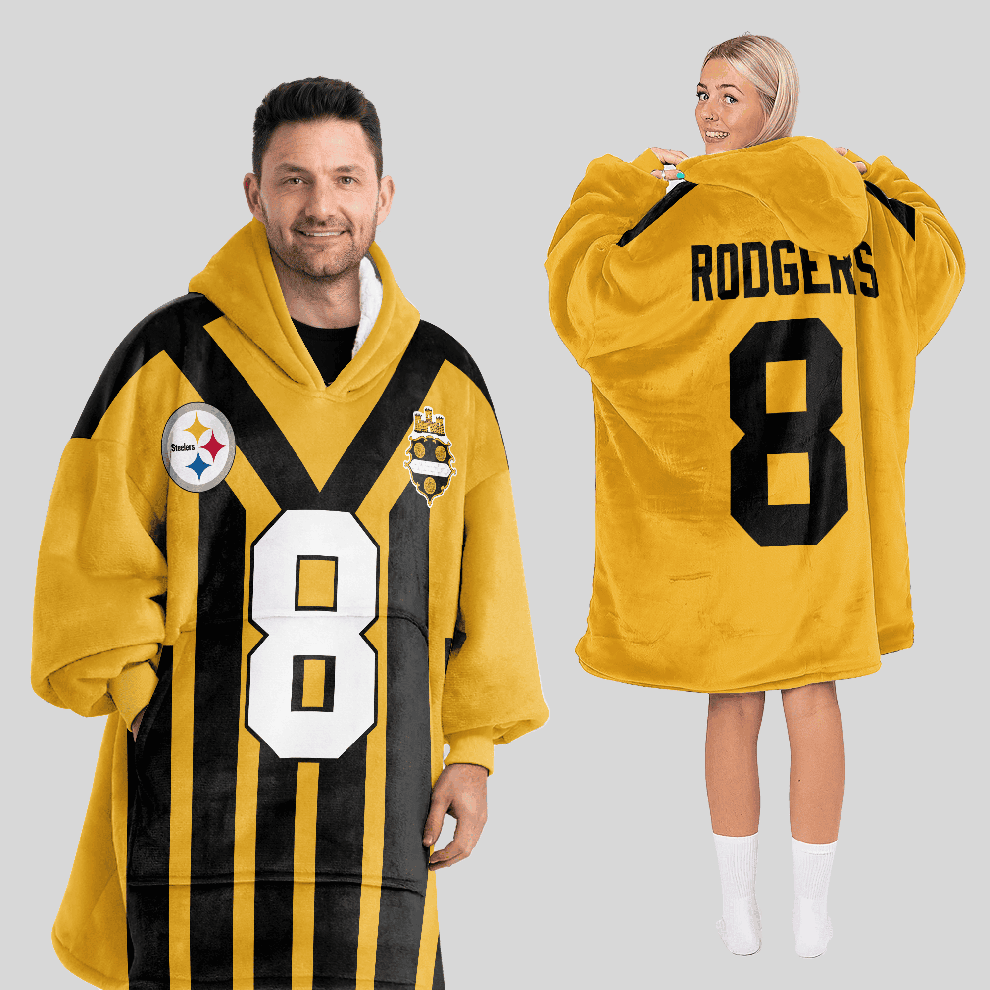 Adult 8 Pittsburgh Football Unisex Blanket Hoodie