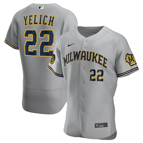 Men's Milwaukee Brewers #22 Christian Yelich  Gray Road 2020 Player Jersey