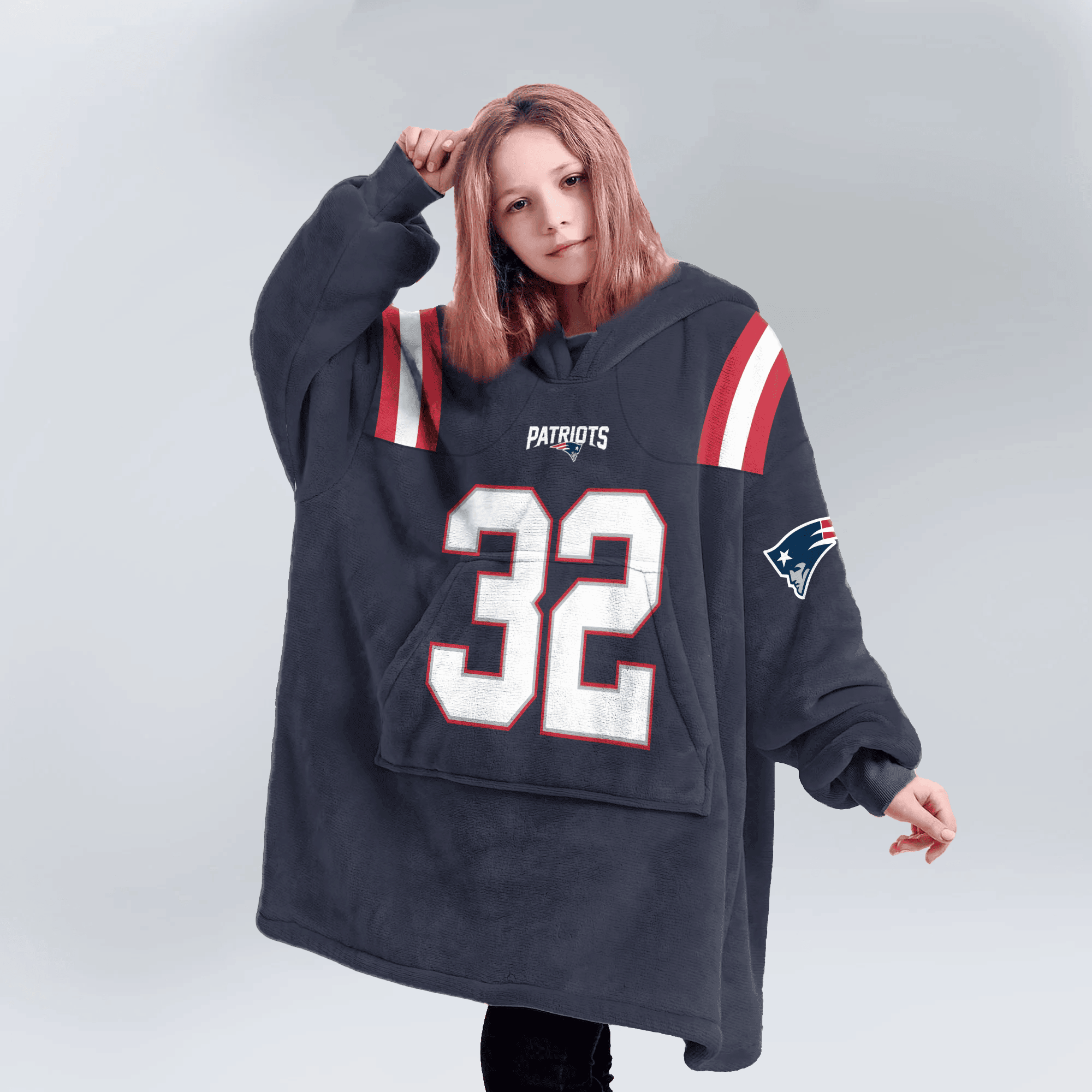 Kid 32 New England Football Unisex Blanket Hoodie