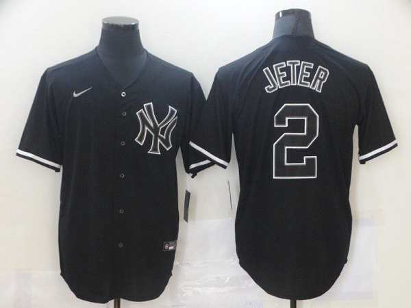 Men New York Yankees #2 Jeter Black Game  MLB Jerseys