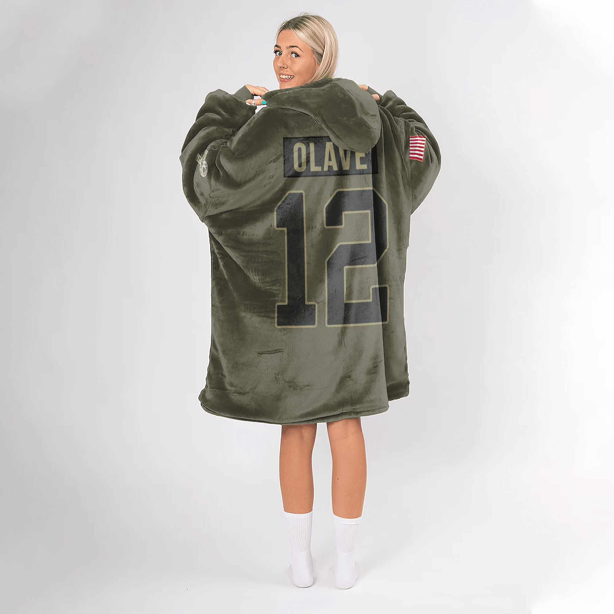 Adult C.O 12 New Orleans Football Blanket Hoodie – Olive Salute to Service