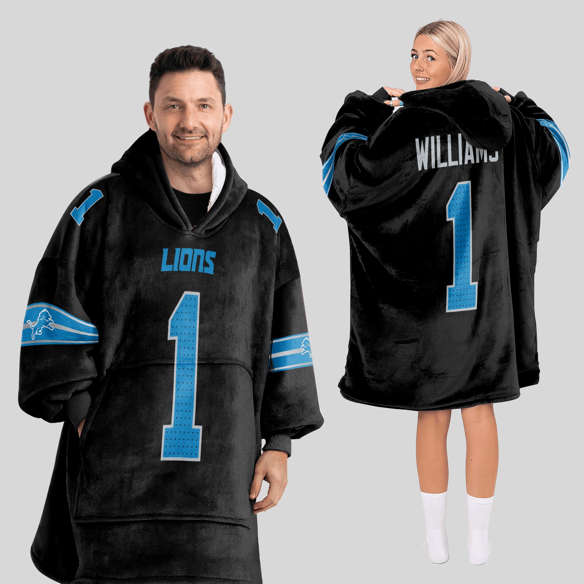 Adult 1 Detroit Football Unisex Blanket Hoodie