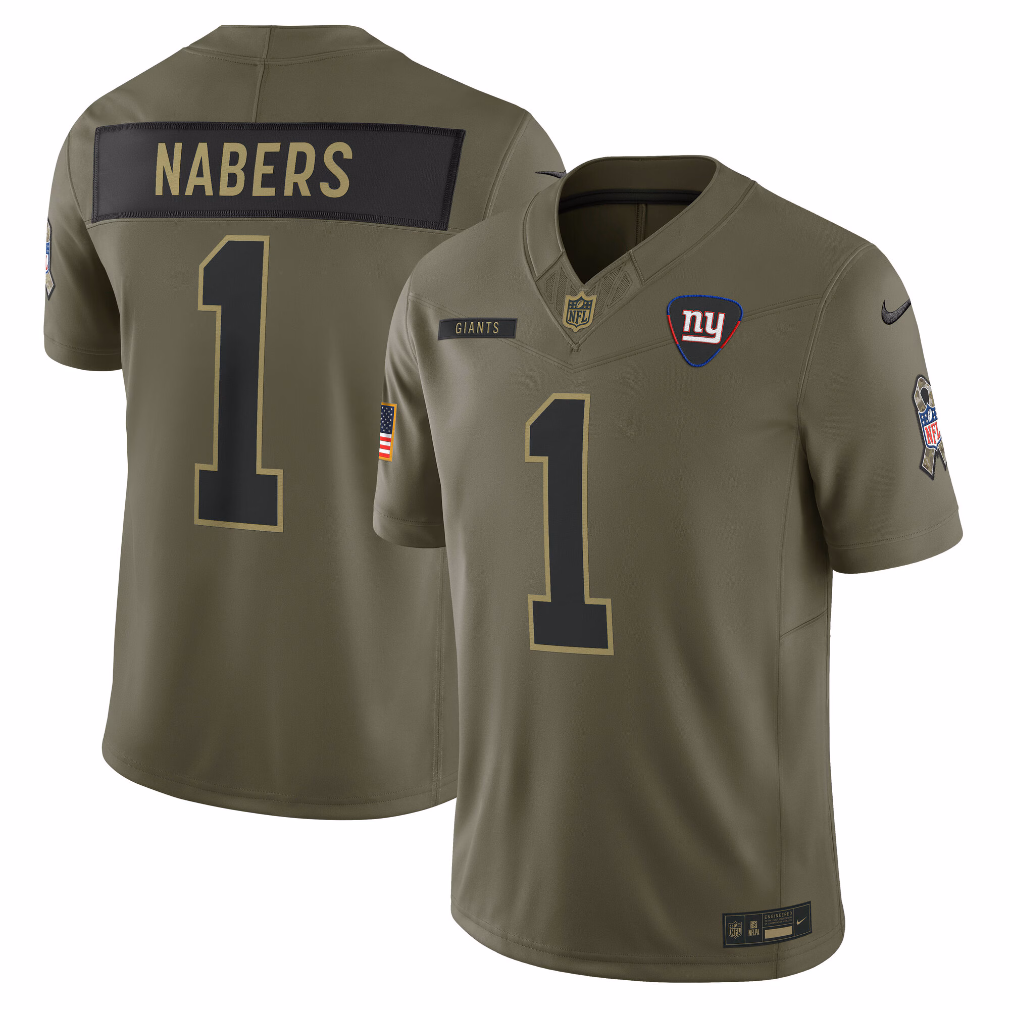 Men's New York Giants #1 Malik Nabers Olive 2025 Salute to Service Limited Jersey