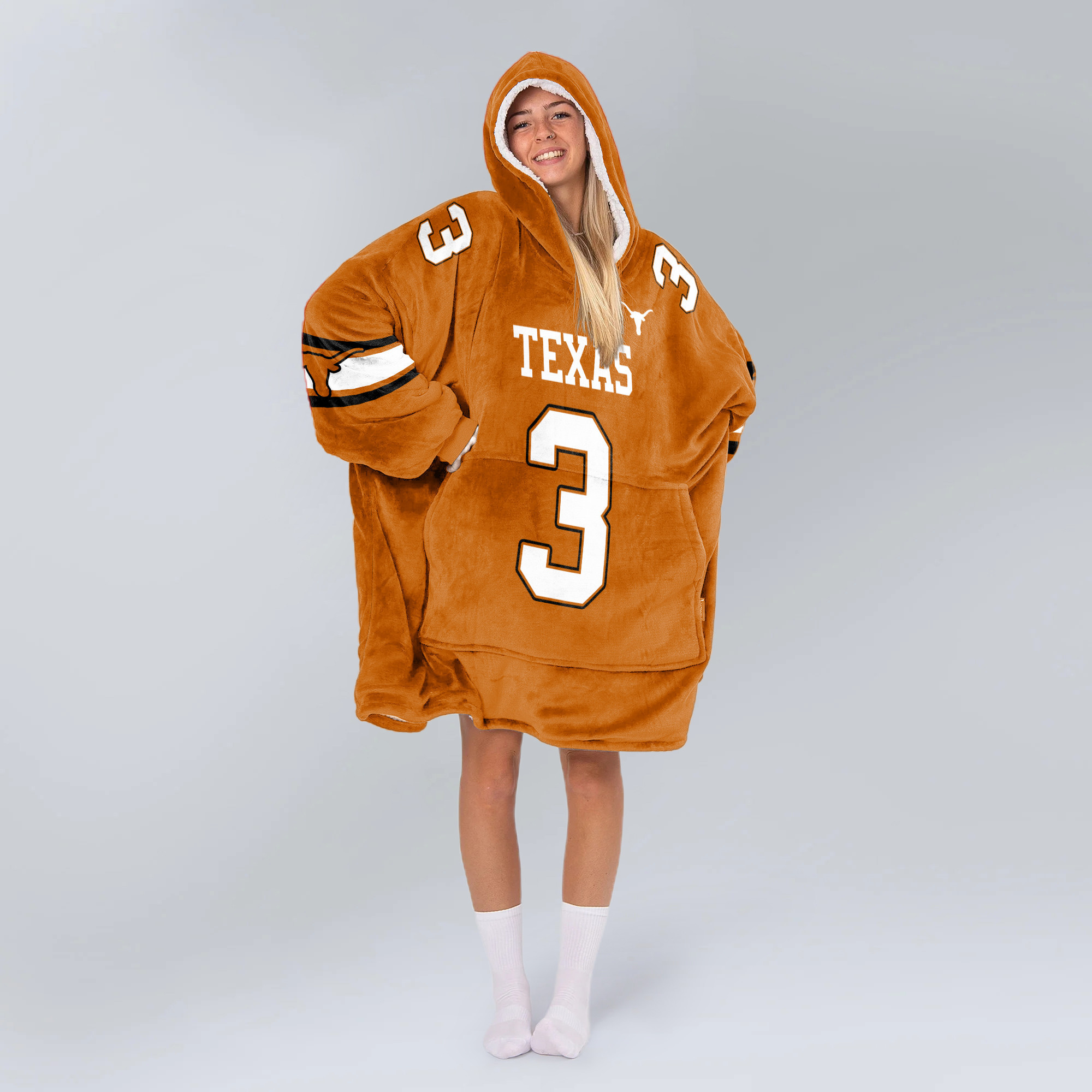Adult 3 Texas Longhorns Football Unisex Blanket Hoodie
