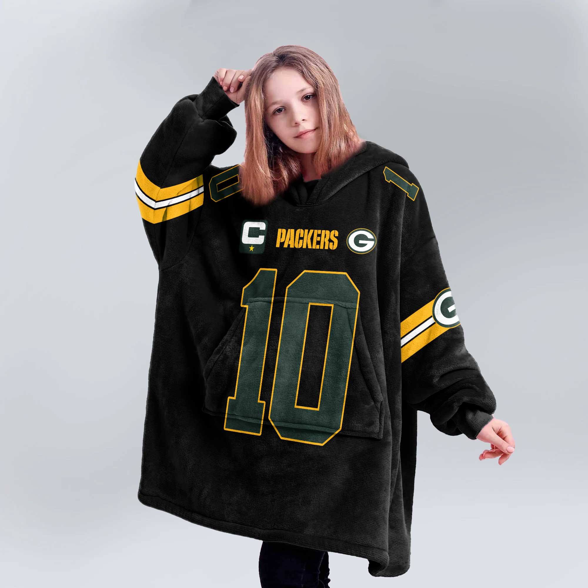 Kid J.L 10 Captain Green Bay Football Unisex Blanket Hoodie