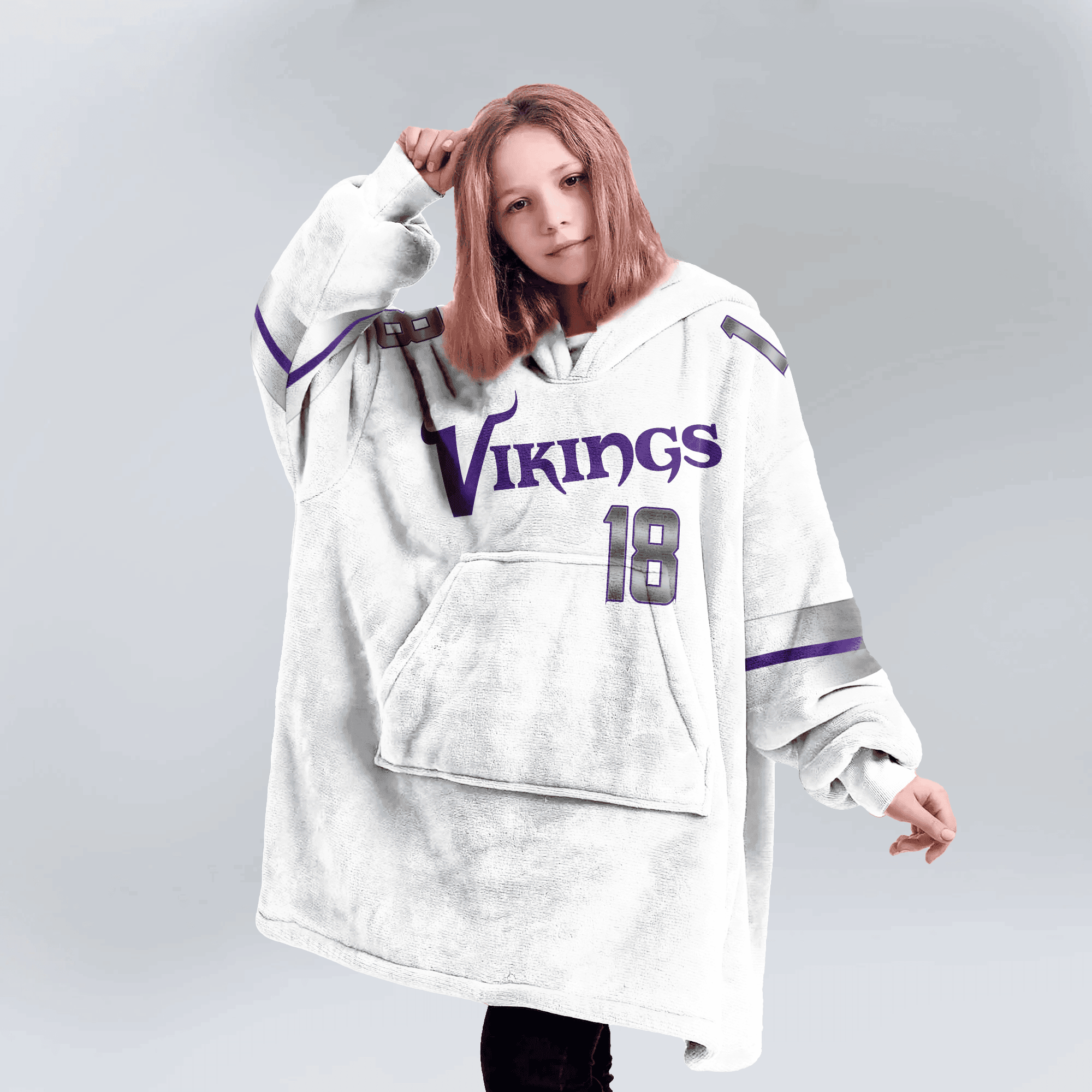 Adult White 18 Minnesota Football Unisex Blanket Hoodie