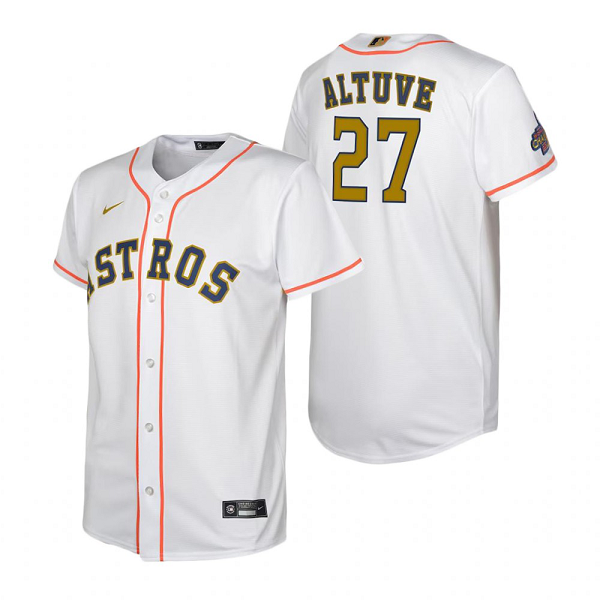 Men's Houston Astros MLB #27 Jose Altuve White 2023 Gold Collection Flex Base  Jersey
