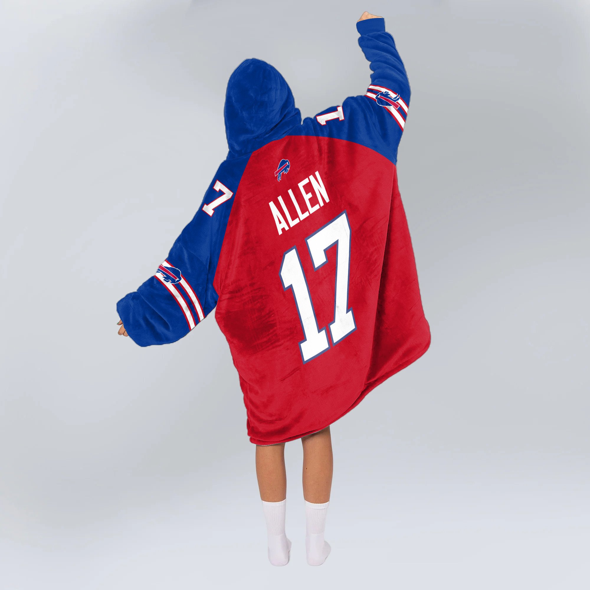 Adult 17 Buffalo Football Unisex Blanket Hoodie
