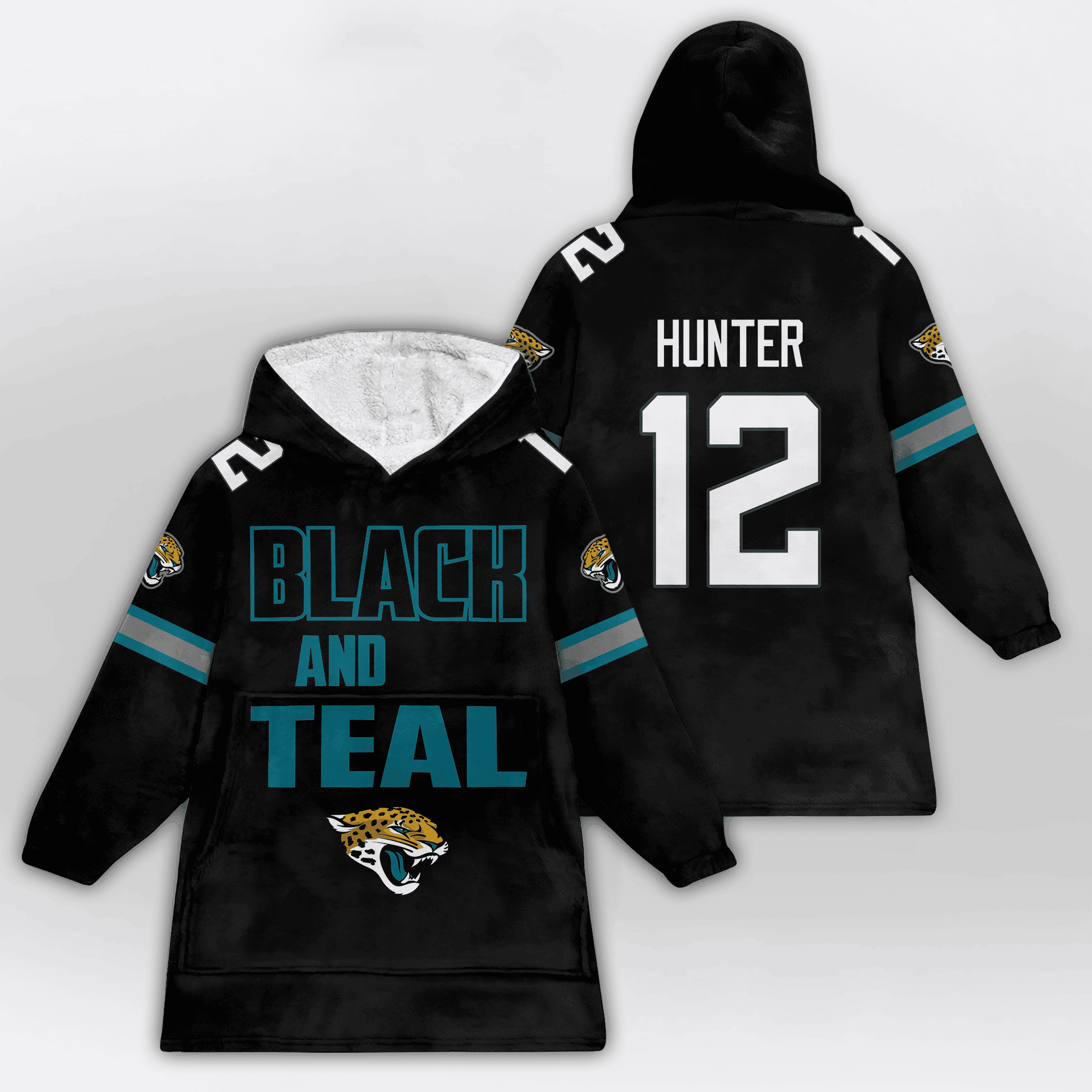 Kid Black And Teal 12 Jacksonville Football Unisex Blanket Hoodie