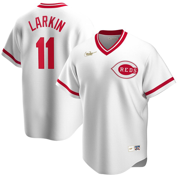 Men's  Cincinnati Reds #11 Barry Larkin Home Cooperstown Collection Player White MLB Jersey
