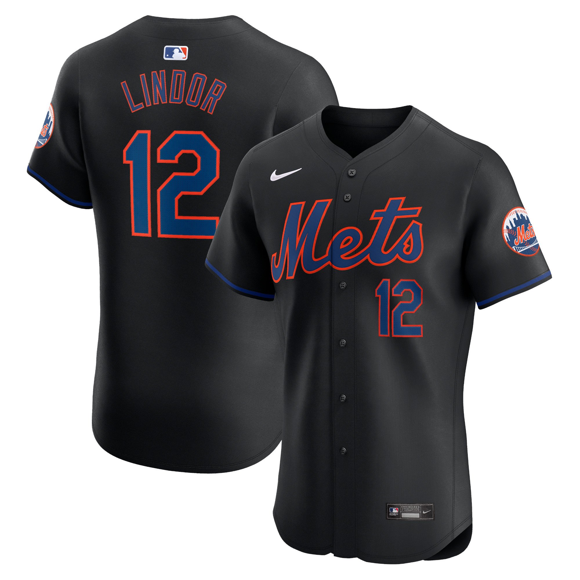 Men's New York Mets Francisco Lindor  Black Alternate Elite Player Jersey