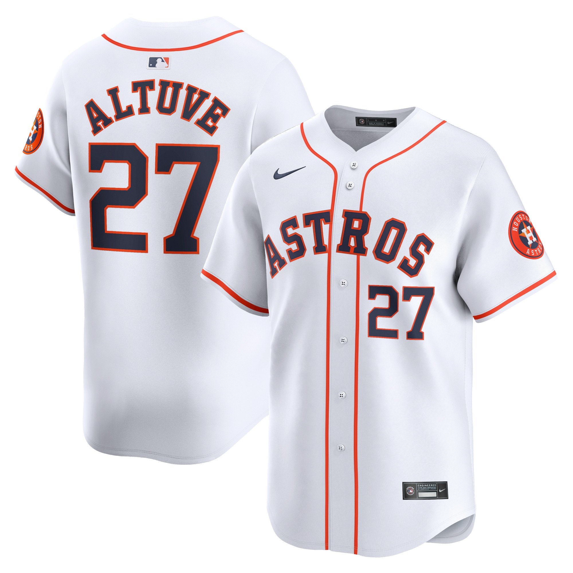 Men's Houston Astros #27 Jose Altuve  White Home Limited Player Jersey