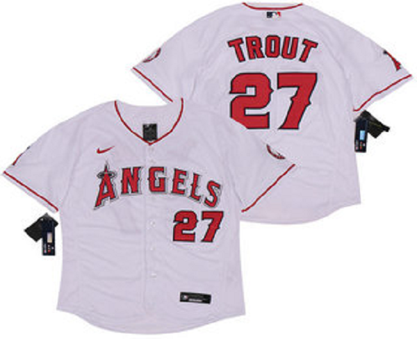 Men's Los Angeles Angels #27 Mike Trout White Stitched MLB Flex Base  Jersey