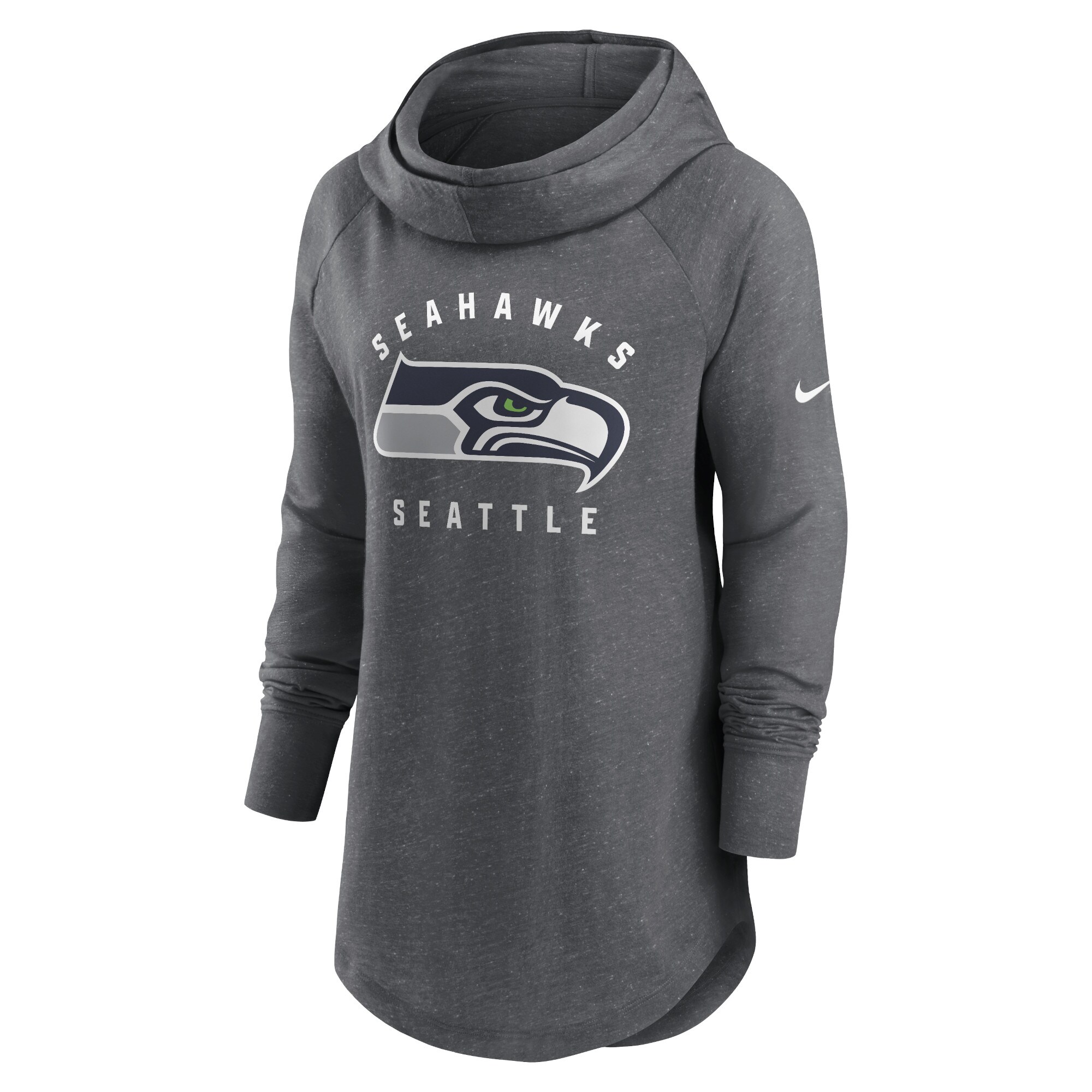 Seattle Seahawks Women's Raglan Funnel Neck Pullover Hoodie - Heather Charcoal