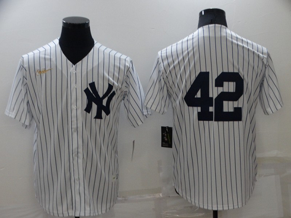 Men's  New York Yankees #42 Mariano Rivera White Strip Throwback Cool Base MLB Stitched Jersey