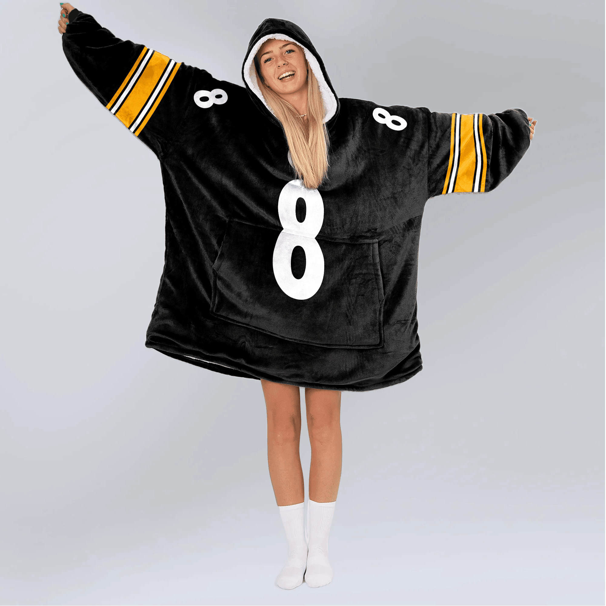 Adult 8 Pittsburgh Football Unisex Blanket Hoodie
