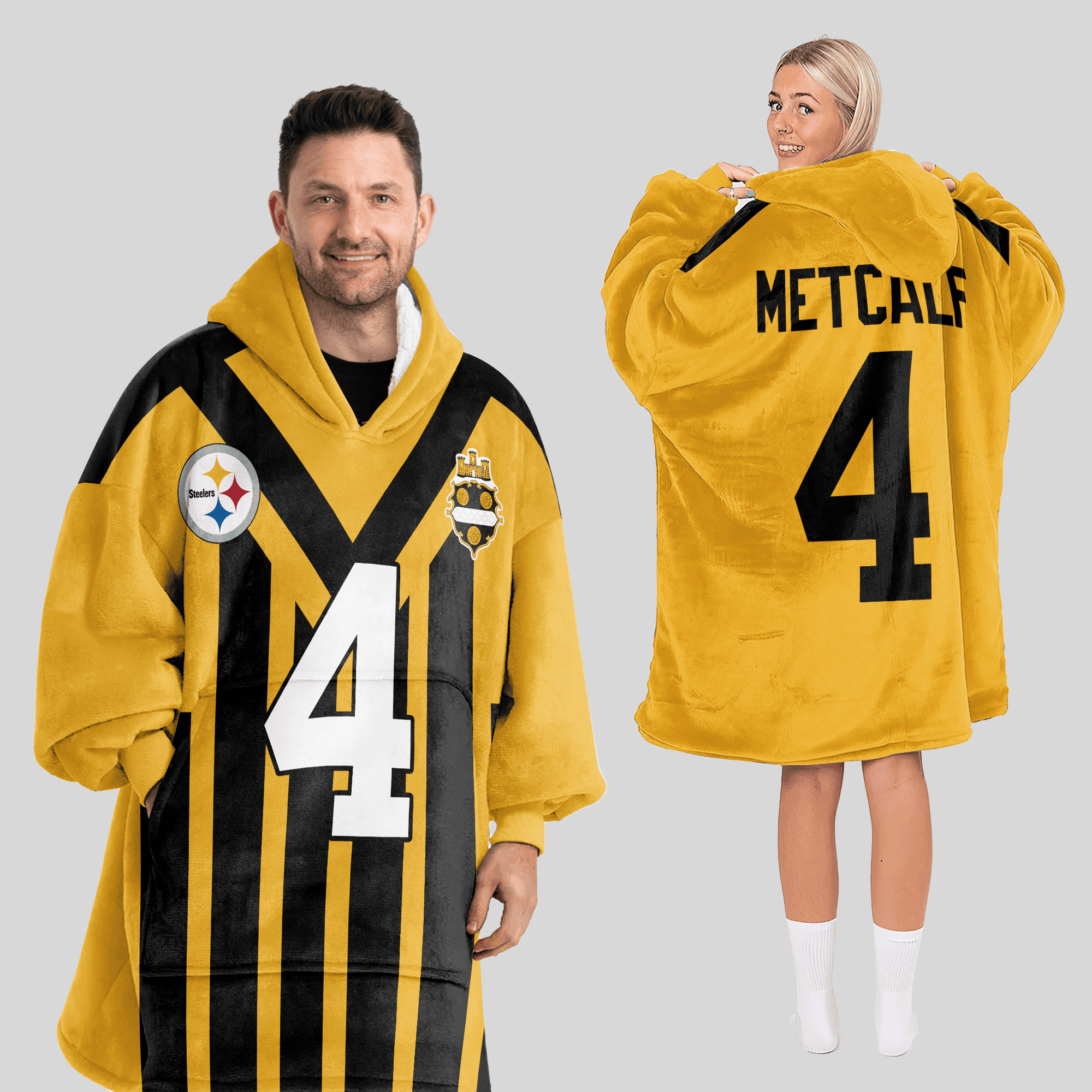 Adult 4 Pittsburgh Football Unisex Blanket Hoodie