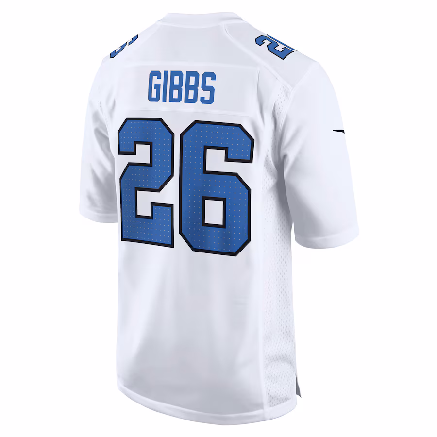 Men's Jahmyr Gibbs #26 White Detroit Lions Tundra Fashion Game Jersey