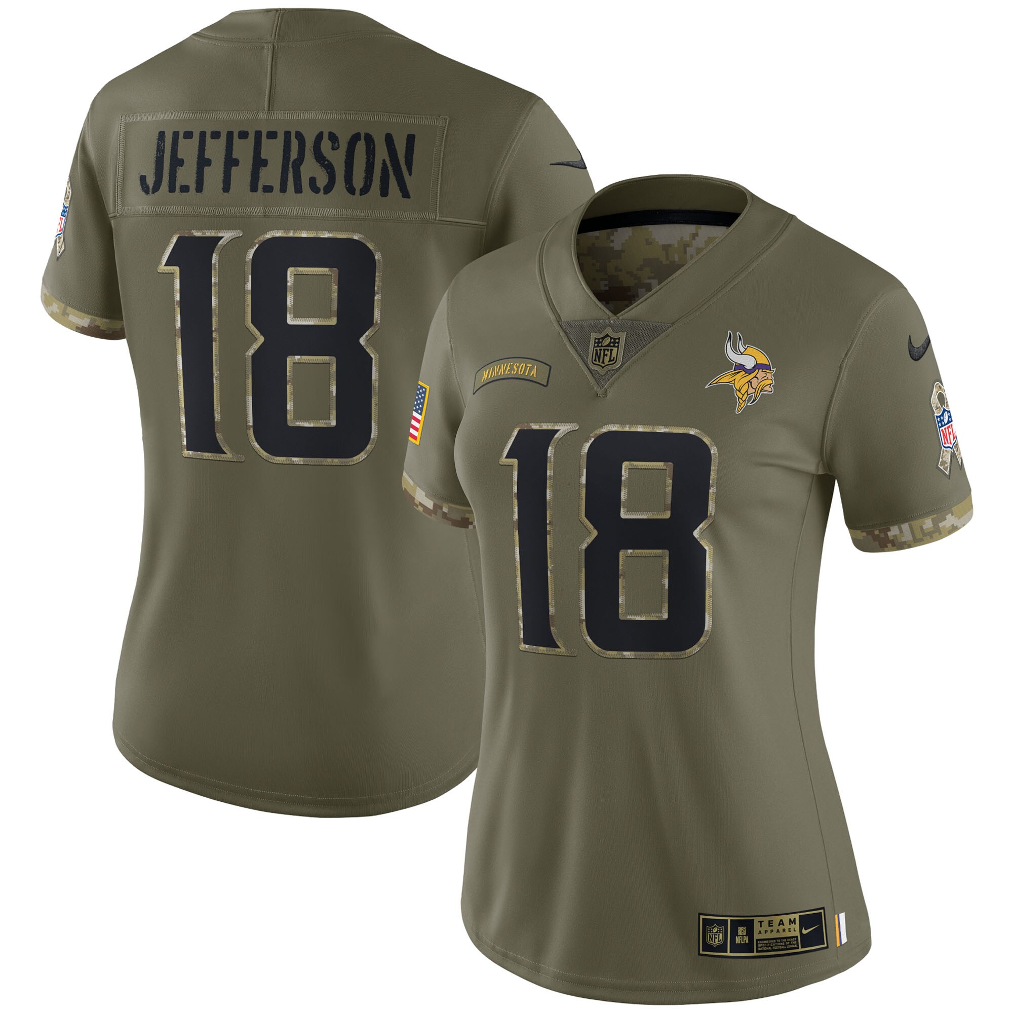 Justin Jefferson Minnesota Vikings  Women's 2022 Salute To Service Limited Jersey - Olive