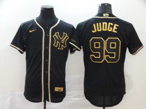 Men's New York Yankees #99 Aaron Judge Black Golden Stitched MLB Flex Base  Jersey