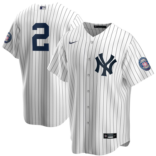 Men's  New York Yankees #2 Derek Jeter White Navy 2020 Hall of Fame Induction MLB Jersey