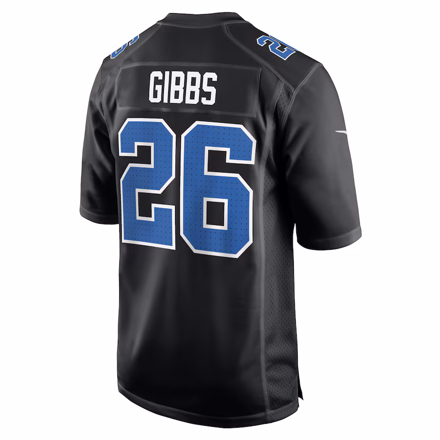 Men's Jahmyr Gibbs #26 Carbon Black Detroit Lions Fashion Jersey