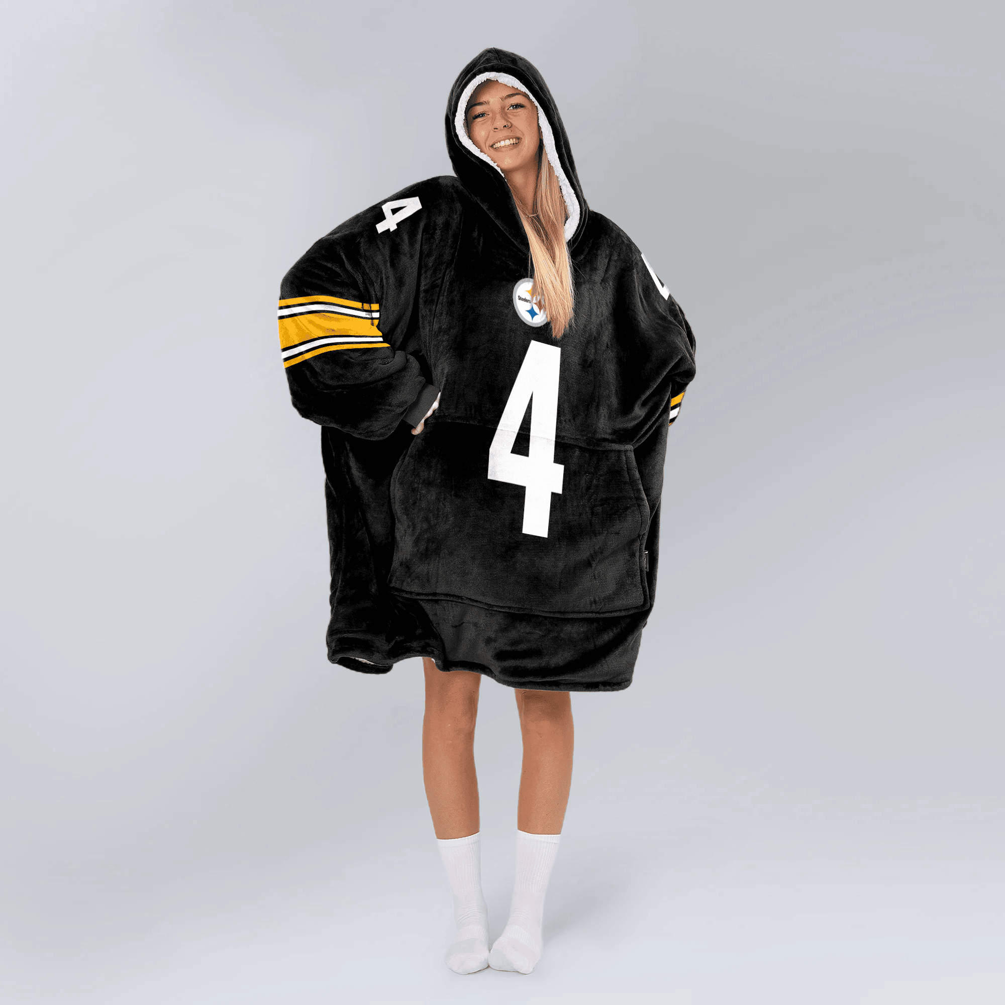 Adult 4 Pittsburgh Football Unisex Blanket Hoodie