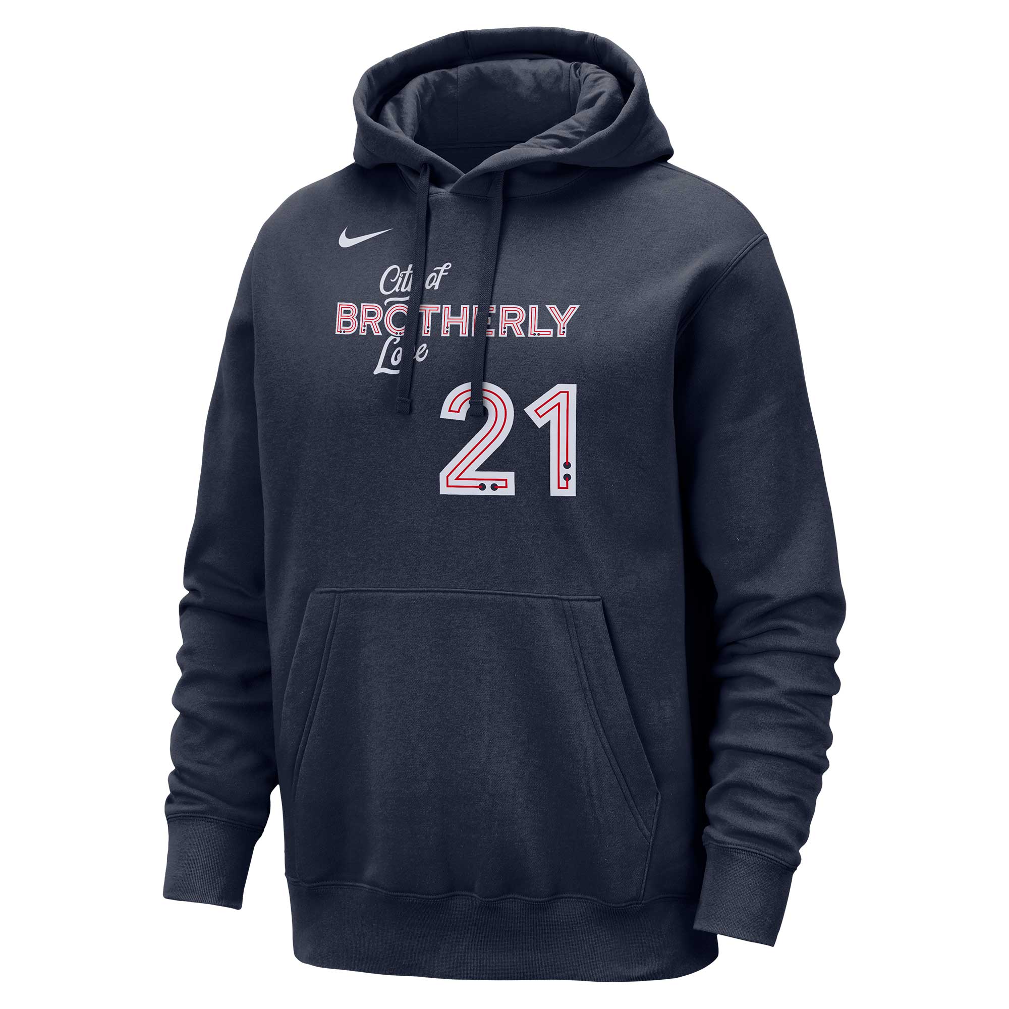 Men's Philadelphia 76ers Joel Embiid  Navy 2023/24 City Edition Name & Number Pullover Hoodie