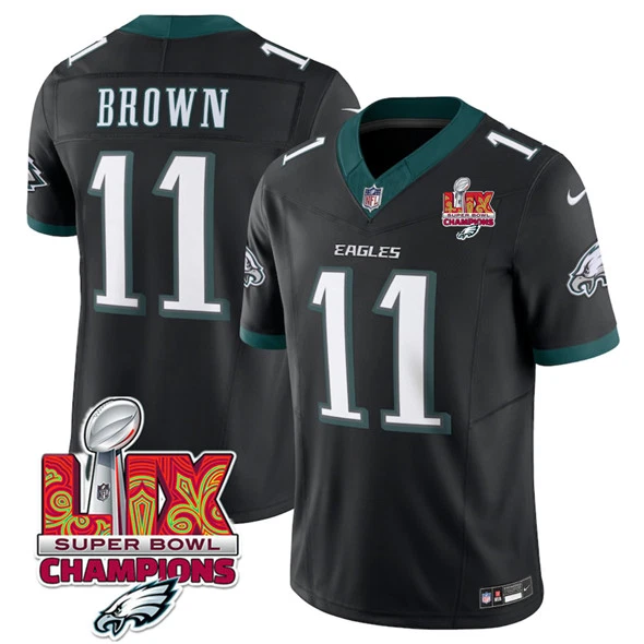 Men's #11 A.J. Brown 2025 Super Bowl LIX Patch F.U.S.E. Vapor Stitched Jersey