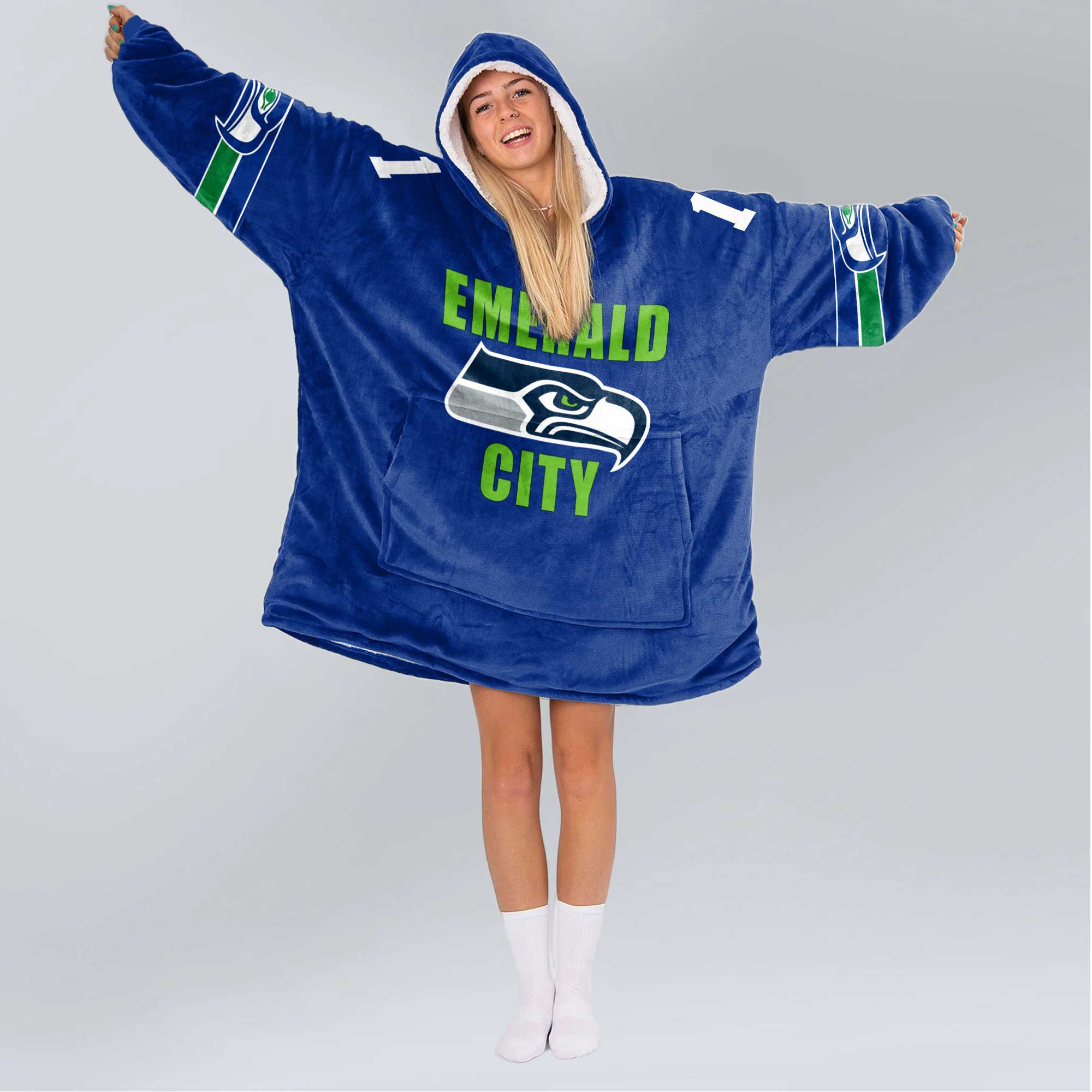 Adult Emerald City 11 Seattle Football Unisex Blanket Hoodie
