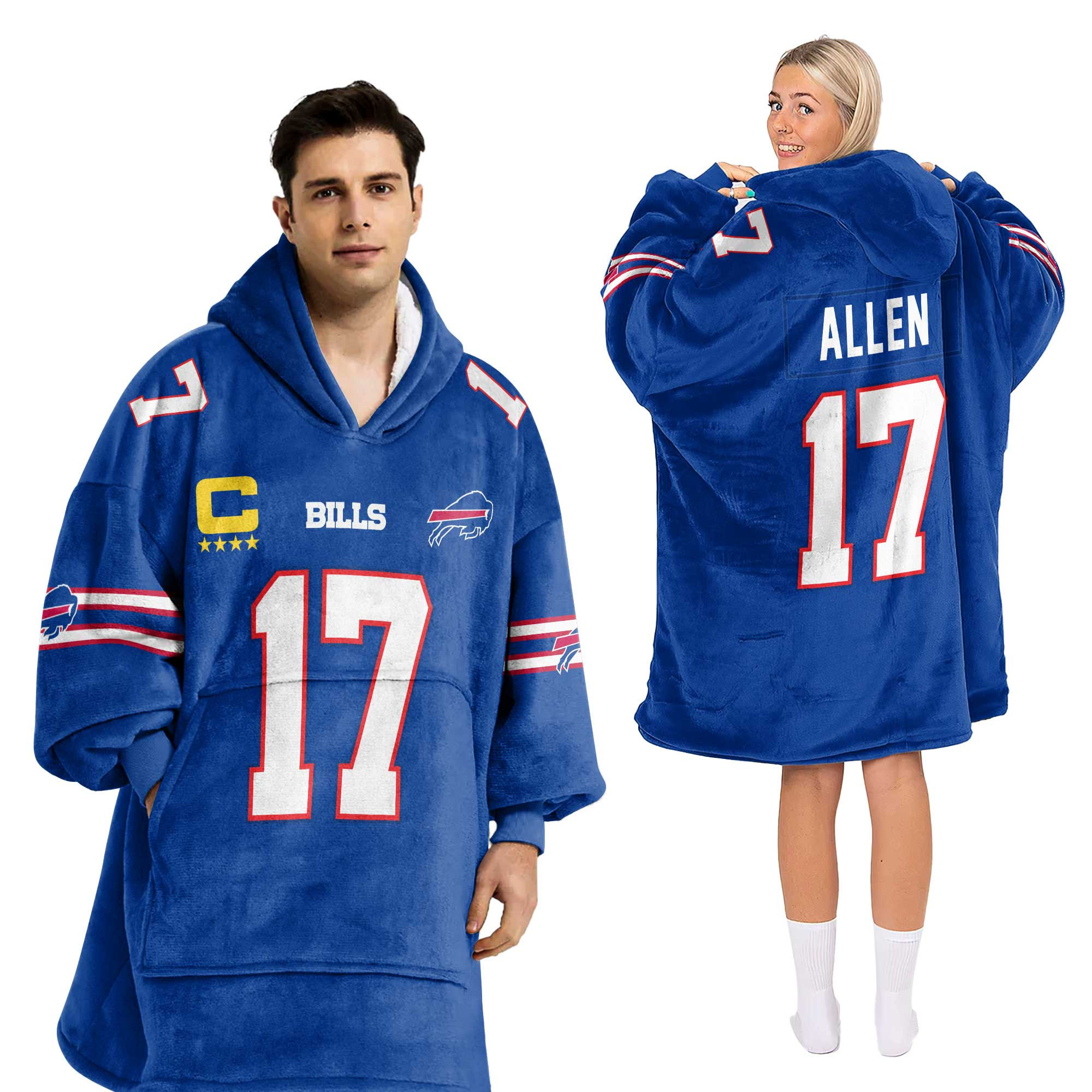 Adult 17 Buffalo Football Unisex Blanket Hoodie